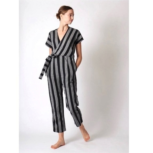 Ace & Jig Pants - Ace&Jig Green Striped Wrap Indian Jumper Jumpsuit